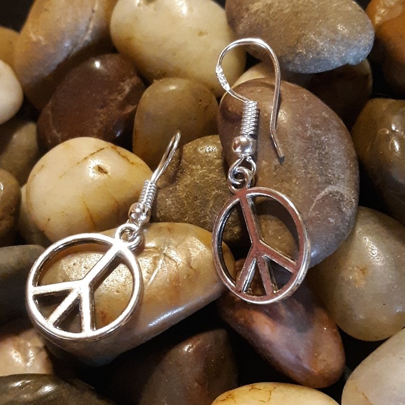 925 Sterling Silver Peace Dangle~Drop Earrings - Picture 4 of 4